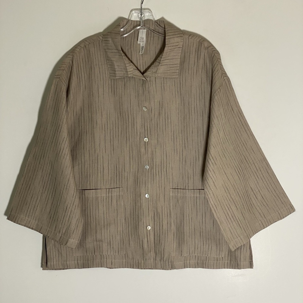 Marla Wynne Top Womens Medium Tan Oversized Blouse Pockets Lagenlook Coastal M